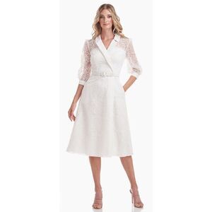 Kay Unger KHLOE ILLUSION MIDI Dress in White NWT Size 2